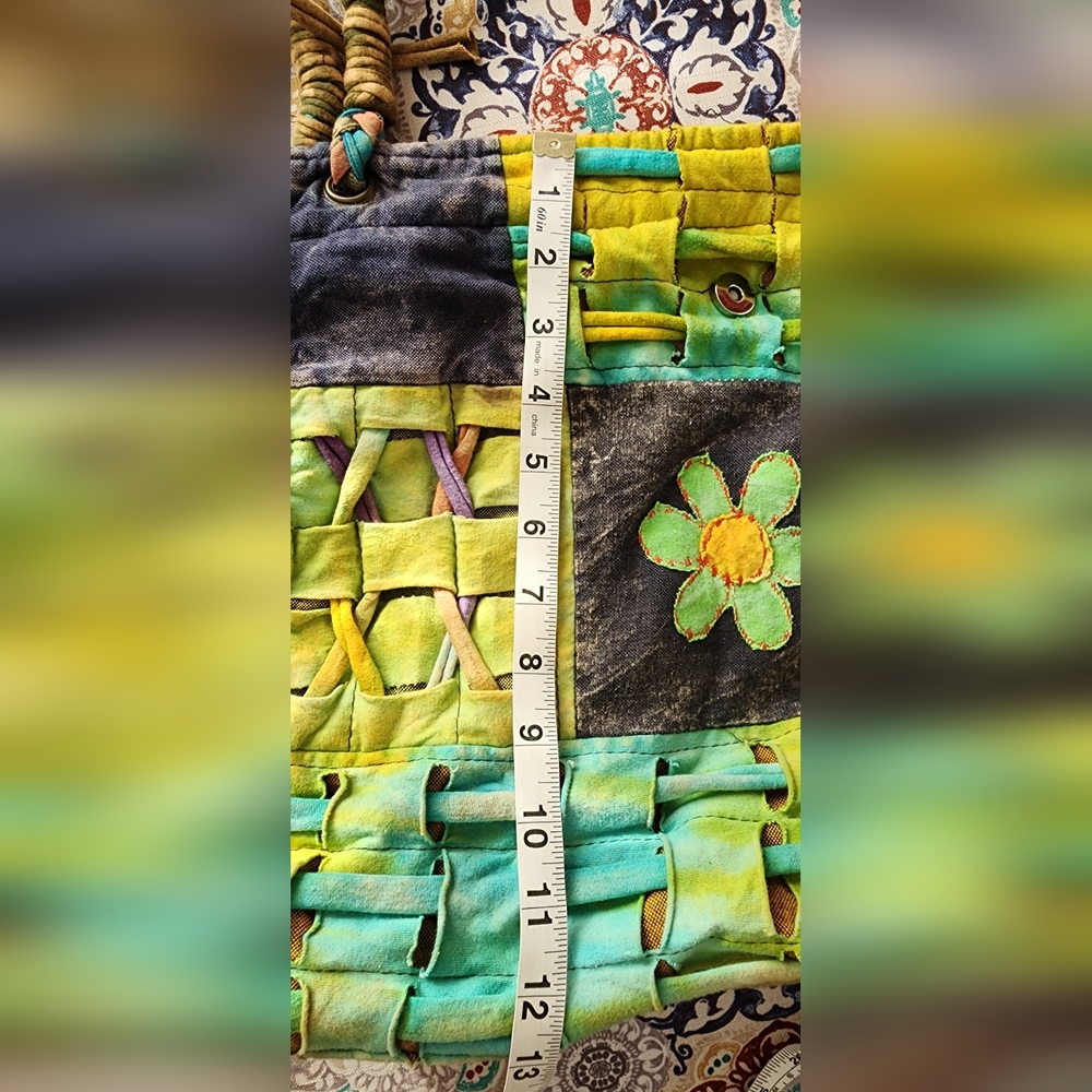 Boho Patchwork Shoulder Bag Multicolor Woven Latt… - image 5